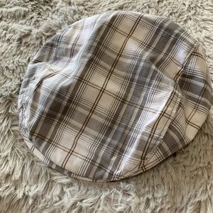 FAO gray & white plaid newsboy hat EUC